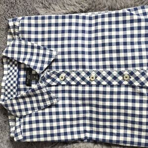 Talbot's CLASSIC COTTON SHIRT Blue White Button GINGHAM size P Small